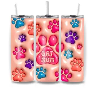 Cat mom 20oz Stainless Steel Tumbler Durable Eco-Friendly 20-ounce Straight Tumbler with Customizable Prints for Hot or Cold Drinks