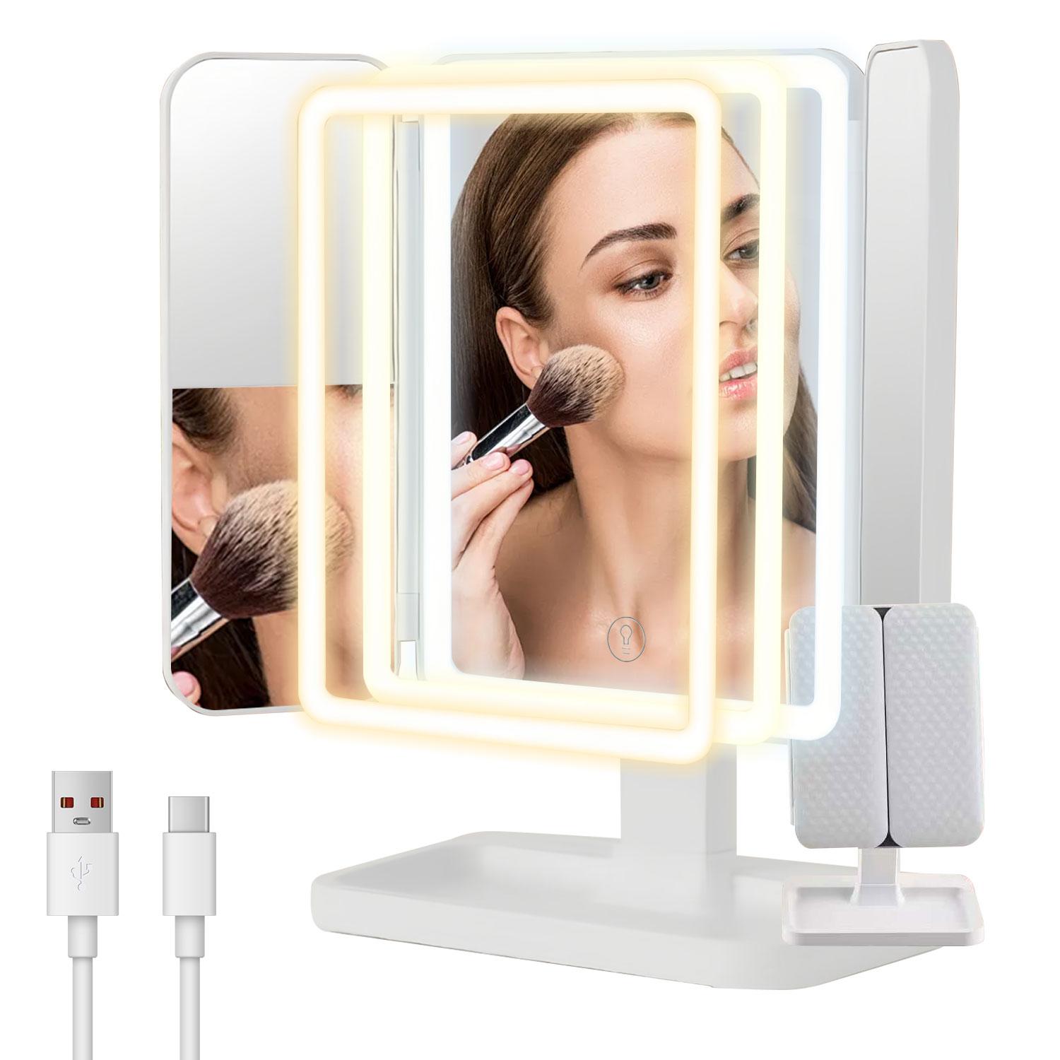 Summervibes Foldable LED Makeup Mirror, 3 Light Modes, 2X/3X HD Magnification, Touch Dimmable, 360° Rotatable, Portable Vanity Mirror, Exquisite Gift Box, Ideal Gift for mom and girlfriend