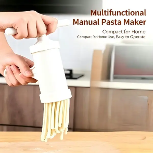 Manual Pasta Maker Noodle Press with 5 Interchangeable Molds, Multifunctional Handheld Noodle Making Tool, Compact Home Kitchen Gadget for Pasta & Noodles