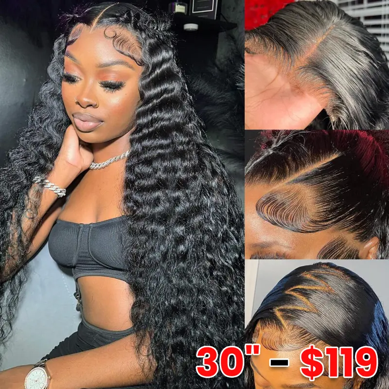 [30" = $119] 13x6 Deep Wave Lace Front Wig Human Hair 180 Density Wet and Wavy 13x4 Lace Frontal Wig Brazilian Human Hair Wigs Pre Plucked  Deep Curly 6x4 Glueless Wig 100% Virgin Human Hair Lace Front Wigs for Women Bling Hair Human Hair Wigs