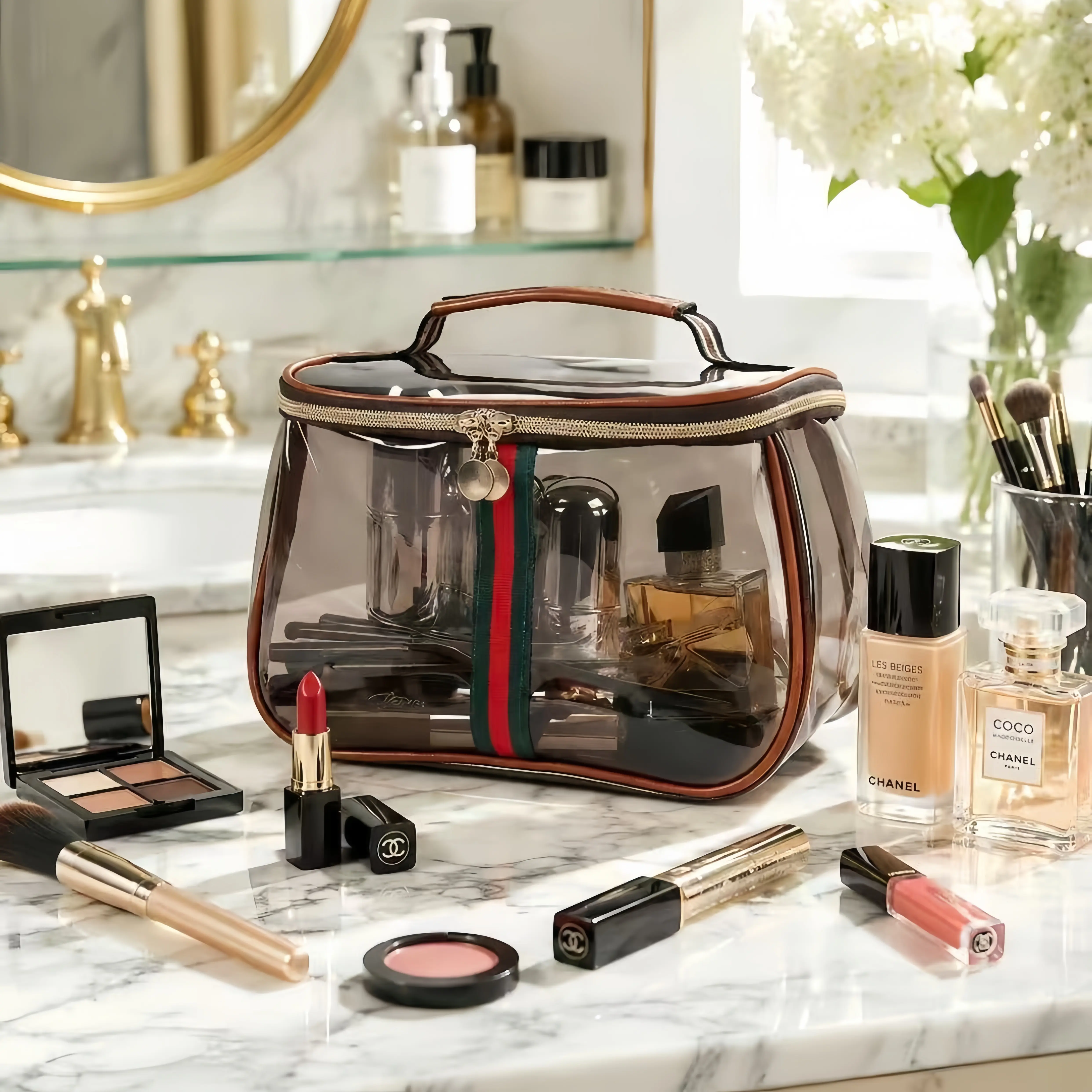 Portable Travel Makeup Bag, Compact Cosmetics Storage Organizer for On-the-Go Use