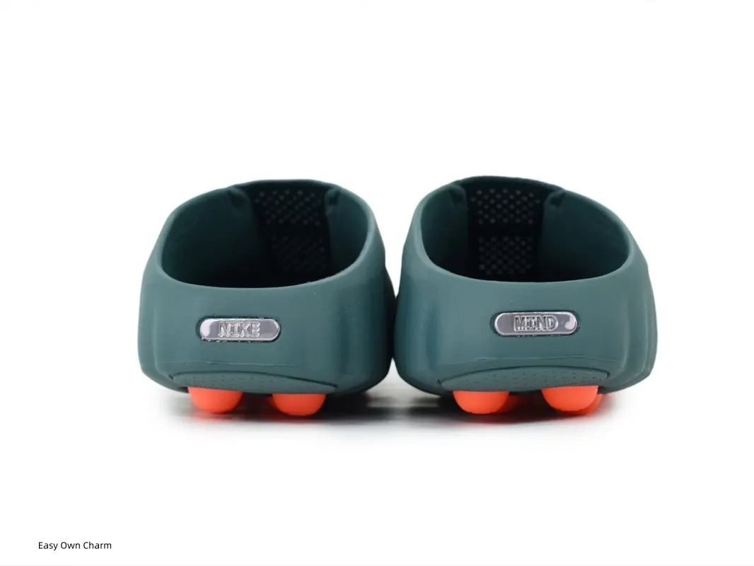 Dark Sage Green Slip-On Closed Toe Mule Slides, Vertical Ridged Molded EVA Upper Orange Gripping Stud Sole Fashion Casual Clog Slippers For Men Women