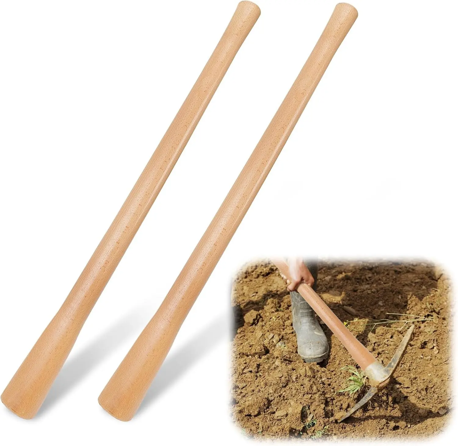 2 Pcs Pick Axe Handle Replacement, Pick Mattock Handle, Beech Wood, 35 Inch