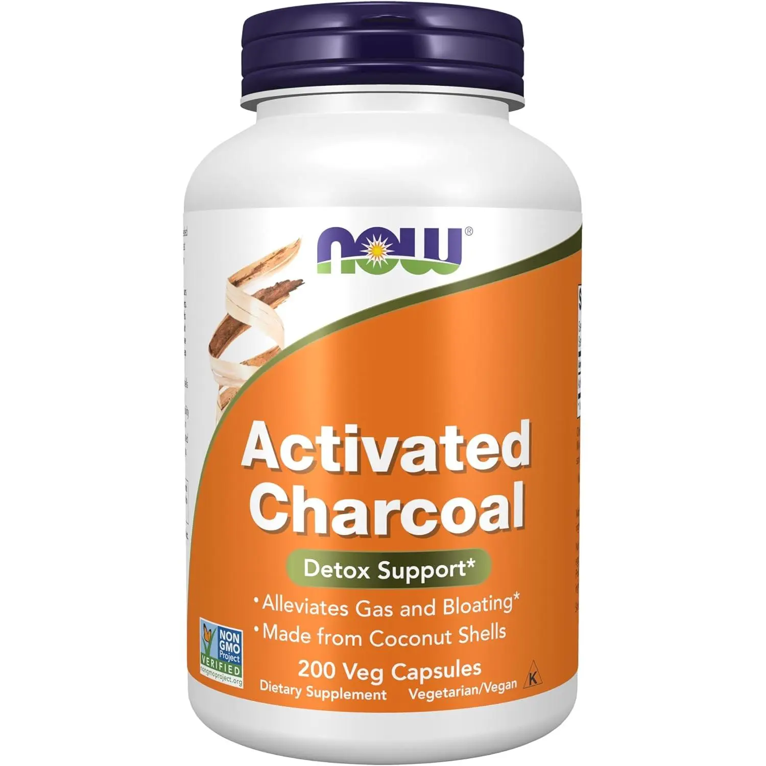 NOW Foods Activated Charcoal Supplements - Coconut Shell-Sourced, Non-GMO Project Verified, Non-Toxic, Gut Cleanse, Unflavored, Vegetarian Veg Capsules (200 Caps) for Adults