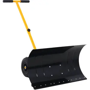 29" Width Rubber 5-Angle Blade Snow Pusher with 10" Wheels - Adjustable Handle, Cushioned Grip for Easy Removal (Yellow)