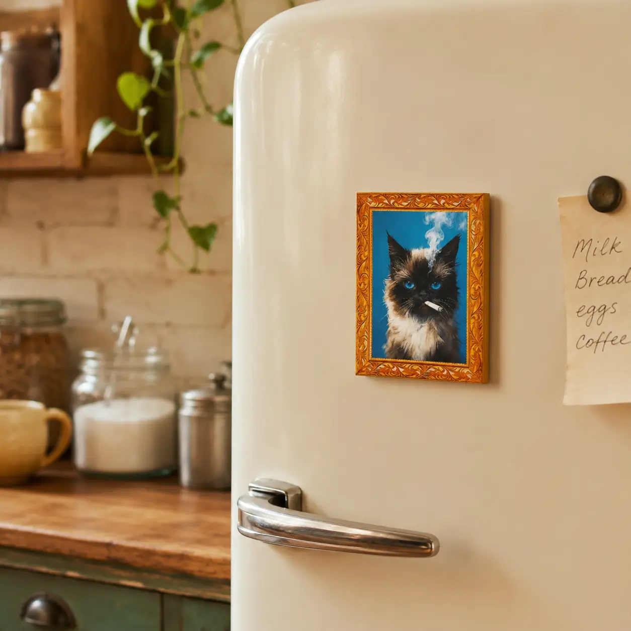 Funny Smoking Siamese Cat Wooden Fridge Magnet Humorous Cat with Cigarette Refrigerator Magnet Cute Kitchen Decor