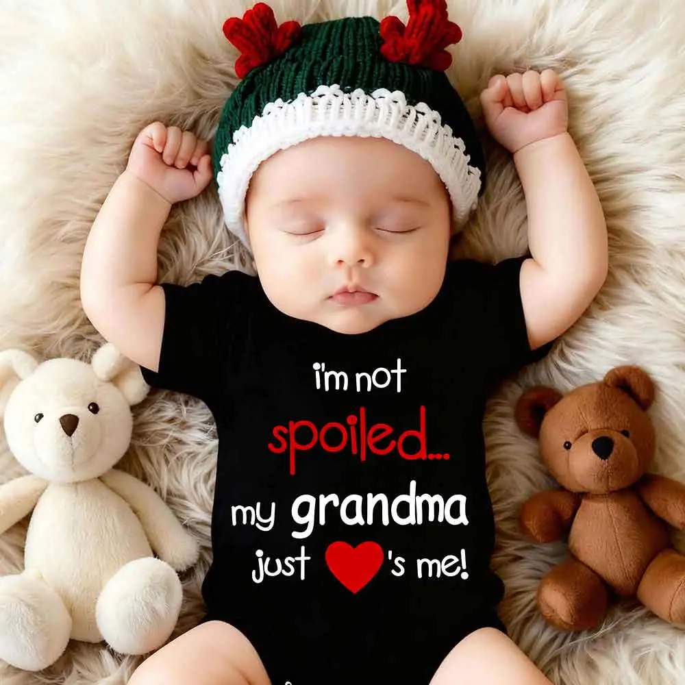 Unisex Baby Bodysuit with "Grandma Loves Me" Slogan Print, Basic Short Sleeve Crew Neck, Tagless 100% Cotton, for Newborns 0 - 3 Months, Short Sleeves, Expandable Shoulders, Easy Diaper Changes, Durable, Fitted, Snaps, One-Piece, Round Neck