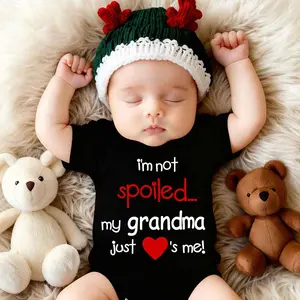 100% Pure Cotton Baby Onesies "I'm Not Spoiled My Grandma Just Loves Me" Letter Print, Soft Casual Round Neck Baby Romper