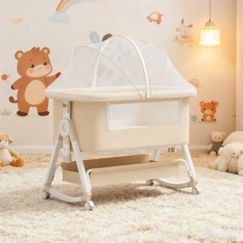 3-In-1 Baby Bedside Bassinet Travel Crib - Dark Grey, Adjustable Portable Sleeper with Wheels, Mosquito Net for Newborns