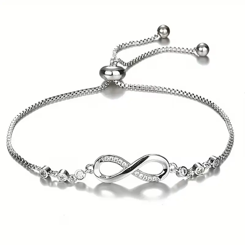Elegant Beaded Infinity Bracelet for Women, Zinc Alloy Jewelry with Marquise Cut Accents, Interlocked Loop Design for Daily Wear, New Year's Gift
