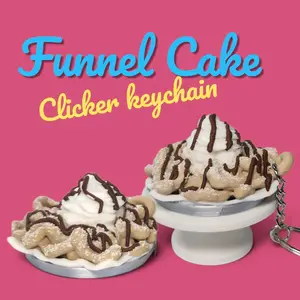 Funnel Cake Clicker Keychain | Cute Dessert Fidget Bag Charm | Whipped Cream Click Toy