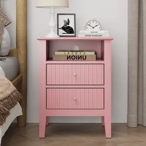 RoyalCraft Fluted Nightstand with 2 Drawers, Modern Wooden Sofa Table with Storage for Small Spaces, Tall End Table for Bedroom,Living Room, Couch Coffee Table