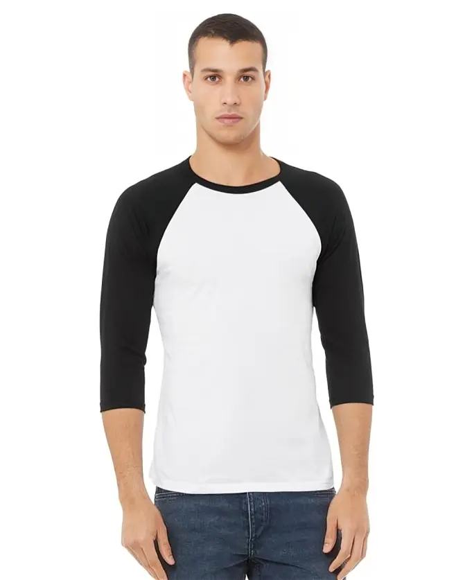 BELLA + CANVAS 3200 Menswear Baseball Tee - Men's Unisex 3/4 Sleeve Crew Neck Raglan, Plain Polyester Blend Cotton Athletic Casual Tshirt with Neon Colors, Standard Sizes for Everyday Wear, Retail Fit