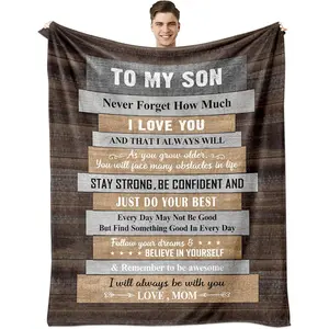 Gifts for Son - Son Gifts from Mom - Sons Birthday Gift - to My Sons Present from Mom - Son's Gift for Graduation Throw Blanket 60"X50", Printed on One Side with a Plain White Back, Halloween Thanksgiving Christmas Gift