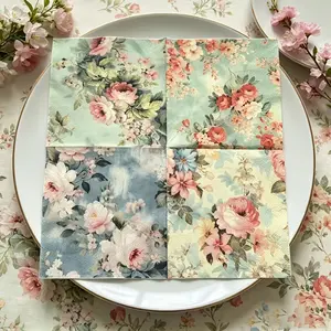 20Pcs Boho-style bee and floral napkins, watercolor bee and daisy patterns. Perfect for spring tea parties, bridal showers, wedding decorations, farmhouse table settings and wedding season use.