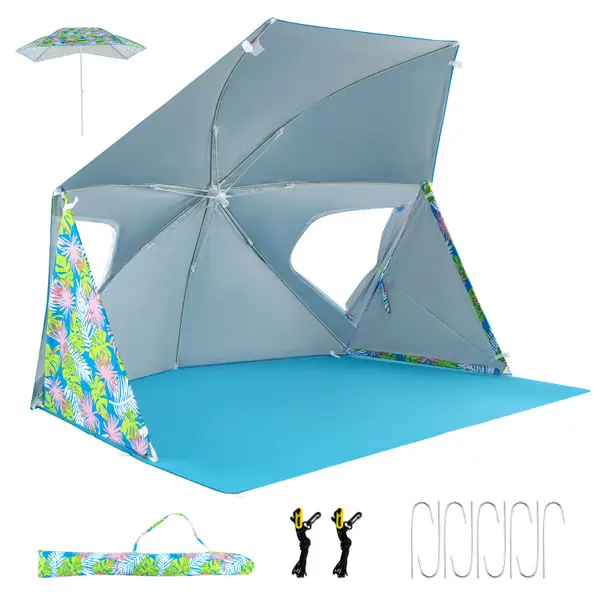 50+UPF UV Protection Beach Tent Sun Shelter, Beach Shade Umbrella Tent with Carry Bag and Tent Stakes, Portable Sun Canopy for Beach Park Camping Outdoor Activities