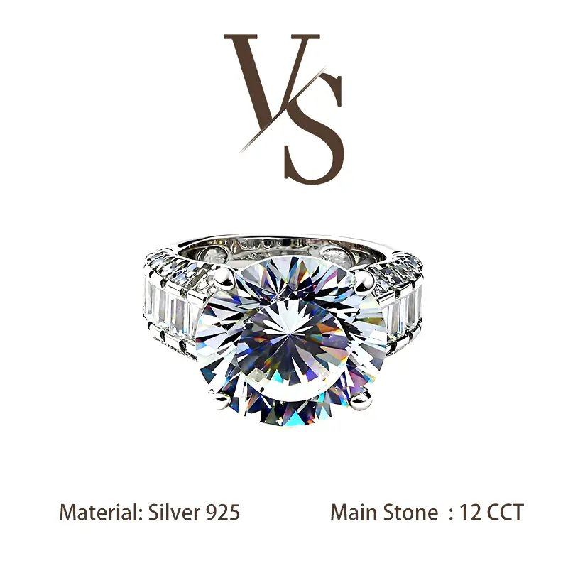 [Venus Jewelry] Lab Created Gemstone 12 carat High-End Solid Silver925 Luxury Design Party Ring
