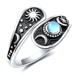 Vintage Style Adjustable Spoon Ring with Moon and Star Design - Zinc Alloy, Fashion Jewelry Gift for Teenager, Moon Jewelry, For Teenager