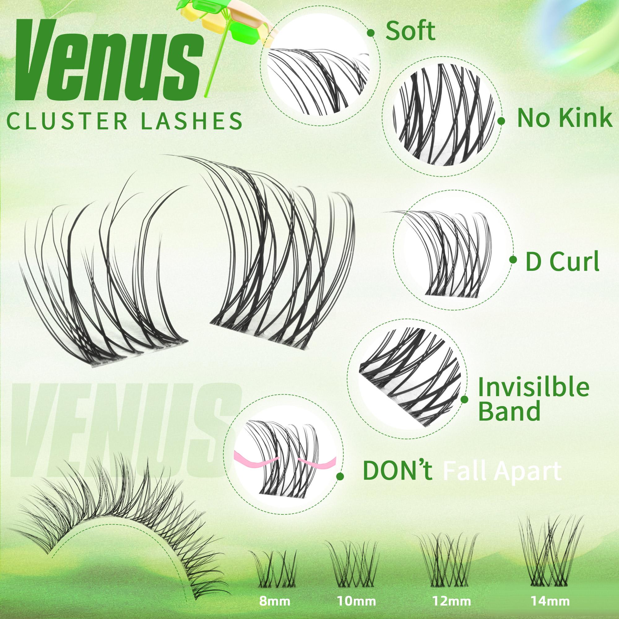 Geeneiya VENUS Lashes Waterproof DIY Lash Extension Kit, 8-14MM Wispy Lash Clusters Kit, Ultra-thin Soft Band Eyelash Extension Kit with Lash Bond and Seal, Professional Lash Remover, Tweezers for Girls Gift Makeup Cosmetic TikTokShopBlackFriday