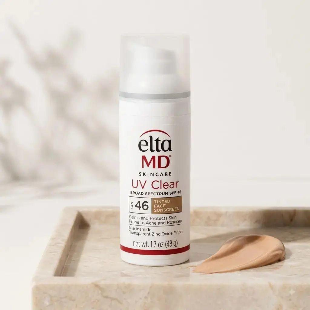 EltaMD UV-Clear Tinted Broad-Spectrum SPF 46 Facial Sunscreen - Transparent Zinc Oxide, 5% Niacinamide, Oil-Free Calming Lotion for Acne-Prone Skin, No White-Cast Mineral Formula