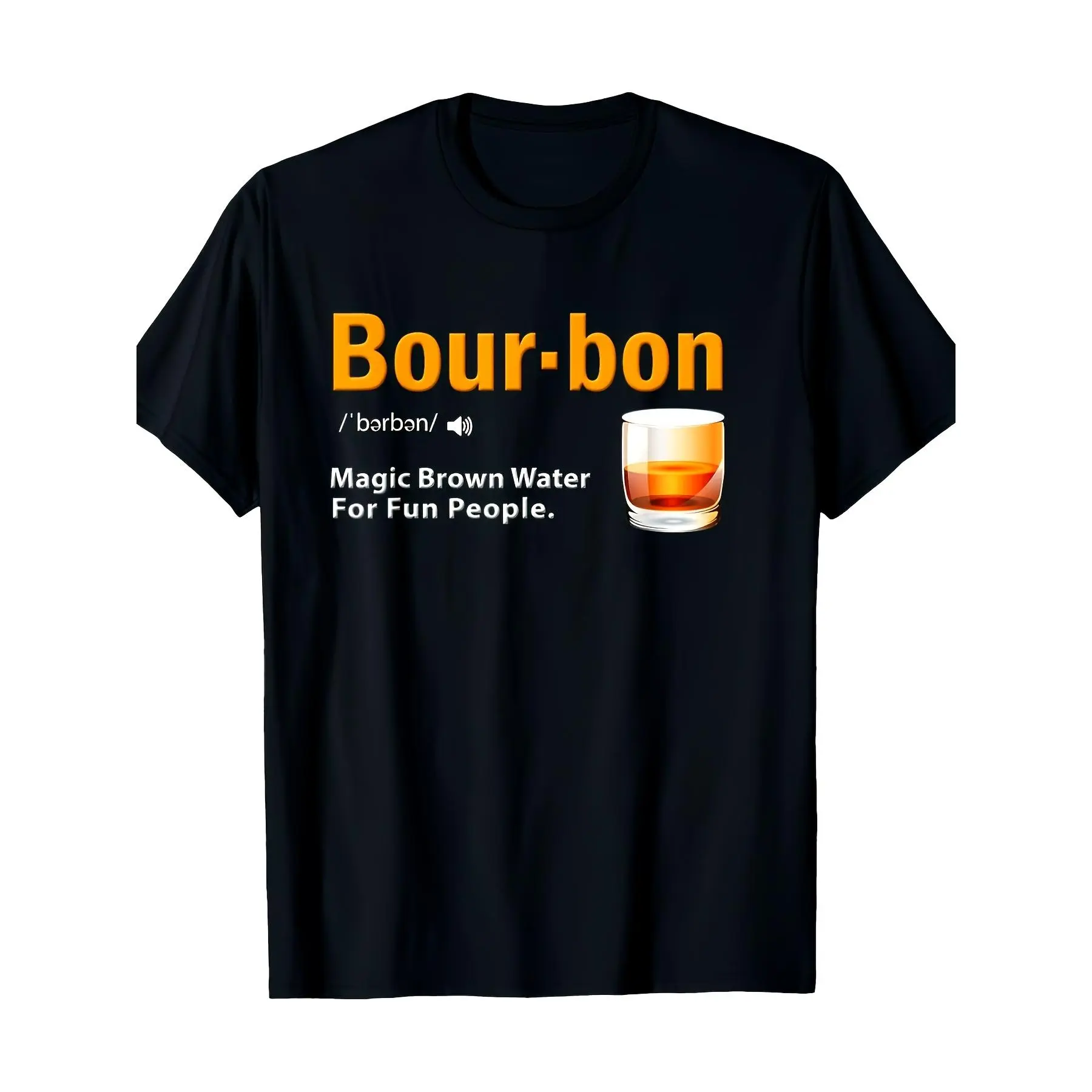 [100% Cotton] 100% Cotton Bourbon Whiskey T-Shirt - Kentucky Bourbon Definition & Iconic Whiskey Print - 100% 180Gsm Casual Round Neck Short Sleeve Tee for Bourbon Lovers, Whiskey Enthusiast Gift with Bourbon Neat Diluted, Casual Wearpattern Print Crew Ne