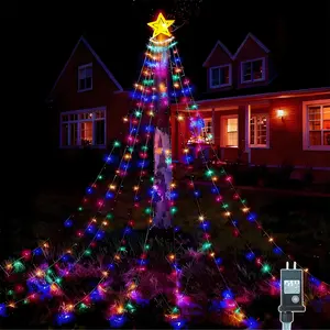 Christmas Decoration Outdoor Star String Lights, 12.6Ft Christmas Tree Toppers Lights 350 LED 8 Modes with 12" Lighted Star for Halloween Christmas New Year Holiday Birthday (Multicolored)