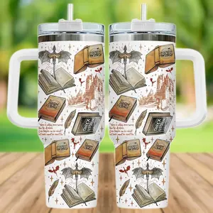 Fantasy Book 40oz Tumbler, Fourth Wing Tumbler With Handle, Dragon Story Coffee Mug, Onyx Story Travel Cup, Gift for Book Lover