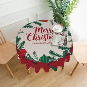 Christmas Themed Tablecloth, 1 Count Merry Christmas Letter & Holly Leaves & Ball Pattern Tablecloth, Holiday Tabletop Decoration for Home Office