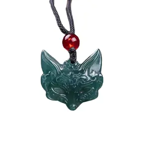Natural A Grade Jadeite Blue Water Fox Fairy Nine-Tailed Fox Pendant Waxy Jadeite Pendant Flower Piece Female Mask