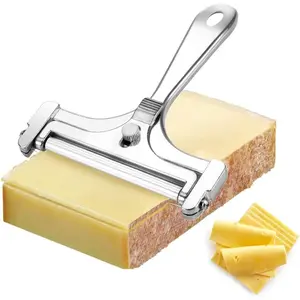 Cheese Slicer with Stainless Steel Wire - Adjustable Hand Held Cheese Cutter- Premium Cheese Shaver for Mozzarella, Cheddar, Gruyere - Cheese Cutter with Wire