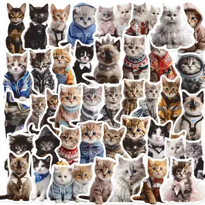 Cute Cat Pattern Sticker, 50pcs/set Waterproof Self Adhesive Decor Paper, Decor Sticker for Gift Greeting Card Water Bottle Laptop Phone, Ornaments
