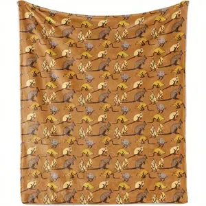Throw Blanket, Savannah Inspired Sandy And Grungy Background With Fluffy Marsupial Animal Drawing, Flannel Accent Piece Soft Couch Cover For Adults, Multicolor, 280g Fabric Weight Single-Sided Printing, Provides Comfortable Temperature