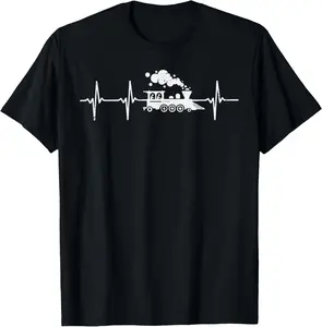 100% Cotton Heartbeat Steam Train Locomotive Conductor Men Boy  Teen T-Shirt
