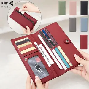 2026 New RFID Blocking Anti-Theft Women's Wallet PU Solid Color Credit Card Bag Zipper Simple Long Wallet