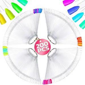 200 Pcs Nail Swatch Sticks - Clear Swatches for Gel Polish - Transparent Acrylic Practice Tips with Metal Rings, Suitable for Displaying Colors, Training Nail Forms for Beginners and Professionals