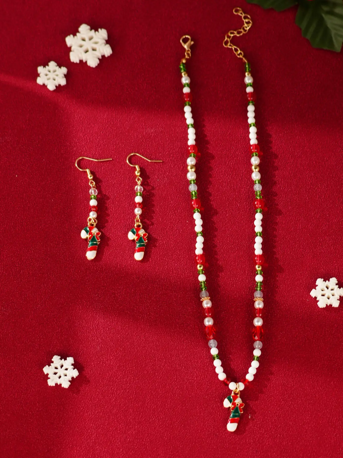 Christmas Candy Cane Pendant Earrings Necklace Set, Women's Fashion Accessory, Holiday Jewelry, Perfect Gift for Christmas