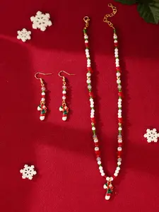 Christmas Candy Cane Pendant Earrings Necklace Set, Women's Fashion Accessory, Holiday Jewelry, Perfect Gift for Christmas
