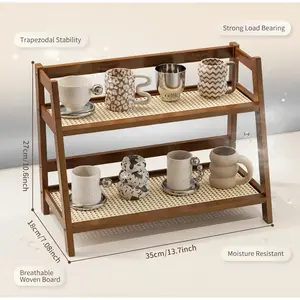 "Bamboo Double-Layer Storage Shelf"-Clutter-Free Counter Space-kitchen countertop natural wood organizer,storage organization solution,kitchen decor,adjustable bamboo cutlery organizer,cabinet shelf,space-saving organizer,pantry organization