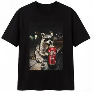 Urban Night Vibes & Soda Pop Top - Featuring a Badass Raccoon with a Soft Drink for Street Style,Personalized short-sleeved T-shirt, suitable for both men and women. For sports and casual wear. Casual style.