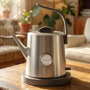 (R) Electric  Kettle with Thermometer,1.0L Gooseneck Electric Kettle,304 Stainless Steel,Auto Shut-Off,1200W Pour Over Coffee Pot for Brewing Coffee &  at ,Office,or Cafe (Chrome)
