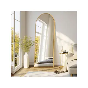 Full Length Mirror Full Body Mirror With Stand, 64"X20" Arched Floor Mirror Standing Mirror Standing Or Leaning Against Wall Aluminum Alloy Thin Frame