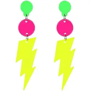 80s Neon Earrings Hollow Lightning Bolt Halloween Punk Retro Earrings for Women 80's Accessories