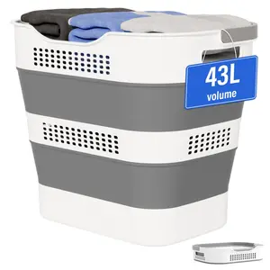 43l(11.5gallon) Collapsible Laundry Basket With Handles  Foldable Plastc Pop Up Tall Storage Container/organizer/clothes Hamper For (grey 1 Pack)