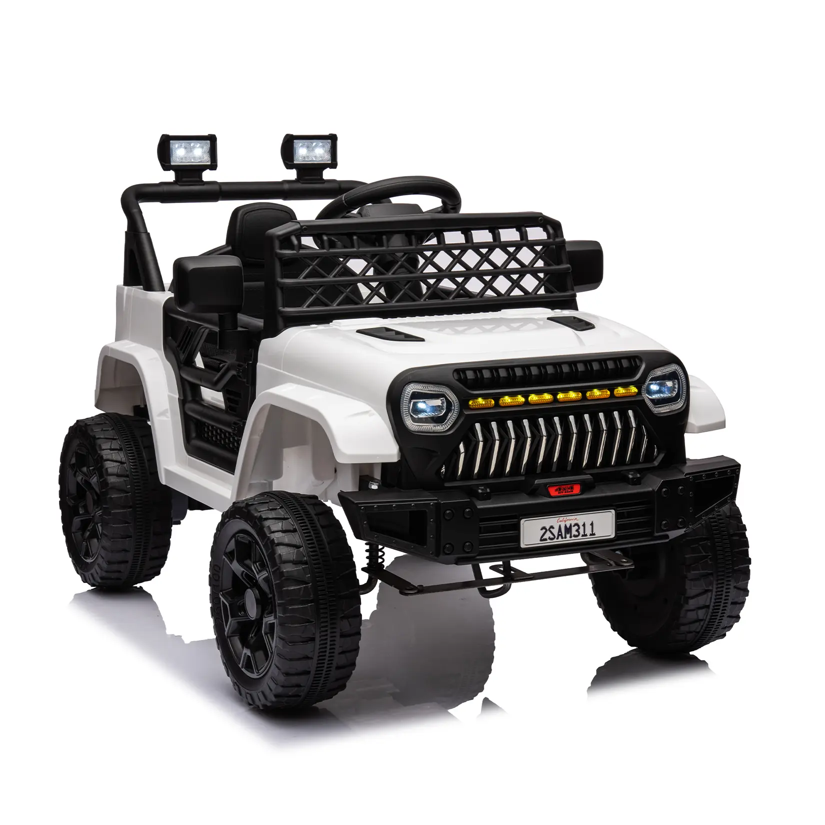 White 12V Electric Kids Truck With Remote Control Led Lights Music Battery Display Four Wheel Suspension And Adjustable Seat Belt White, Ride On Car, Four Wheel Design