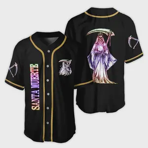 Santa Muerte Baseball Jersey Mexican Jersey Shirt Jersey For Him For Her Style Button Down