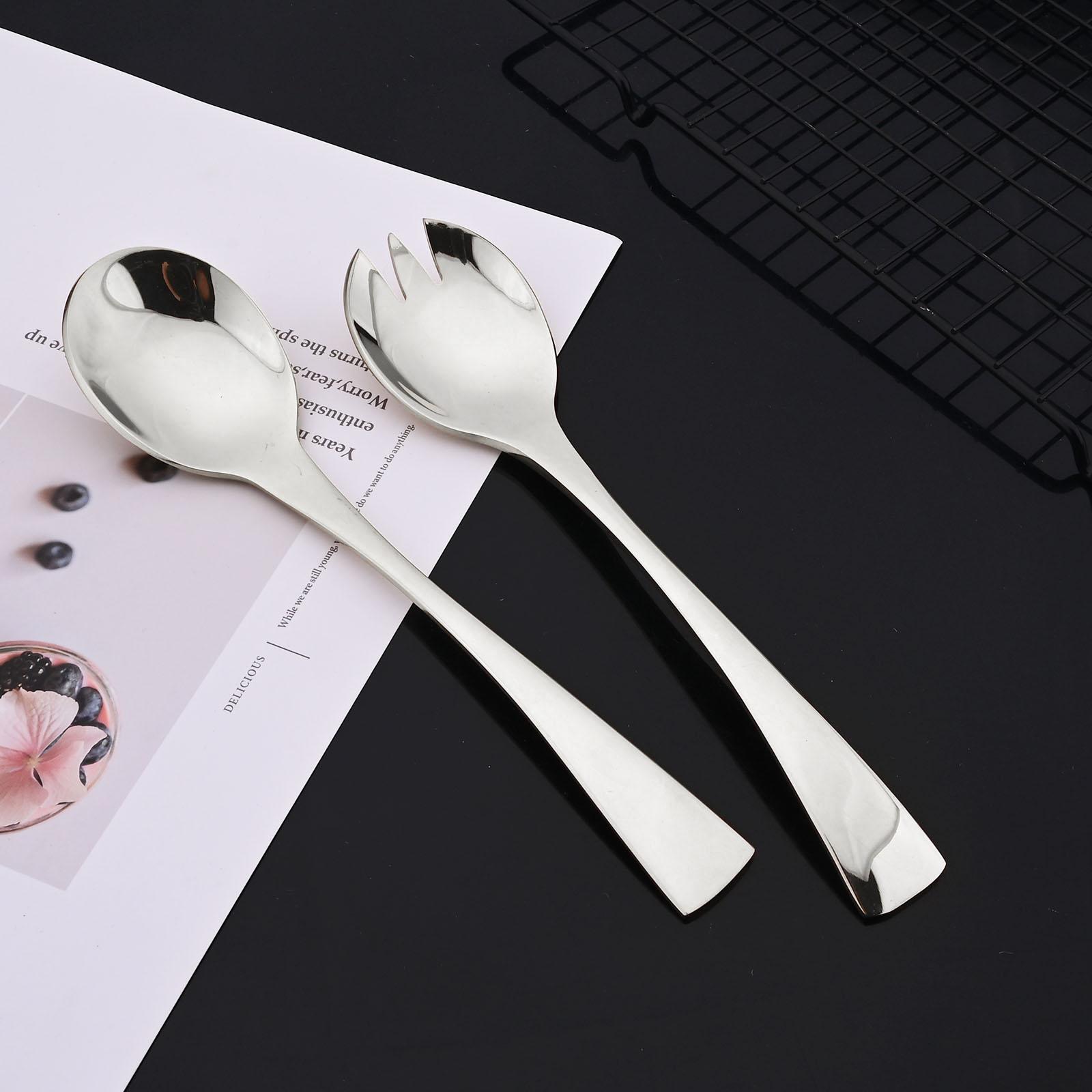 Stainless Steel Mirror Polished Silver 2 Pcs Salad Fork 2 Pcs Salad Spoon Silverware Server Utensil Set