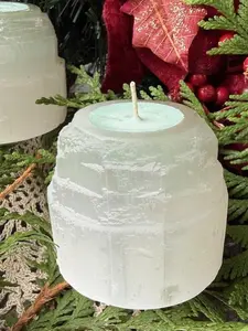 Balsam Selenite Candle Gypsum Crystal Selenite Candle Holder Tower , Raw Selenite Scented Candle Hand Poured Balsam Candle, Soy Wax