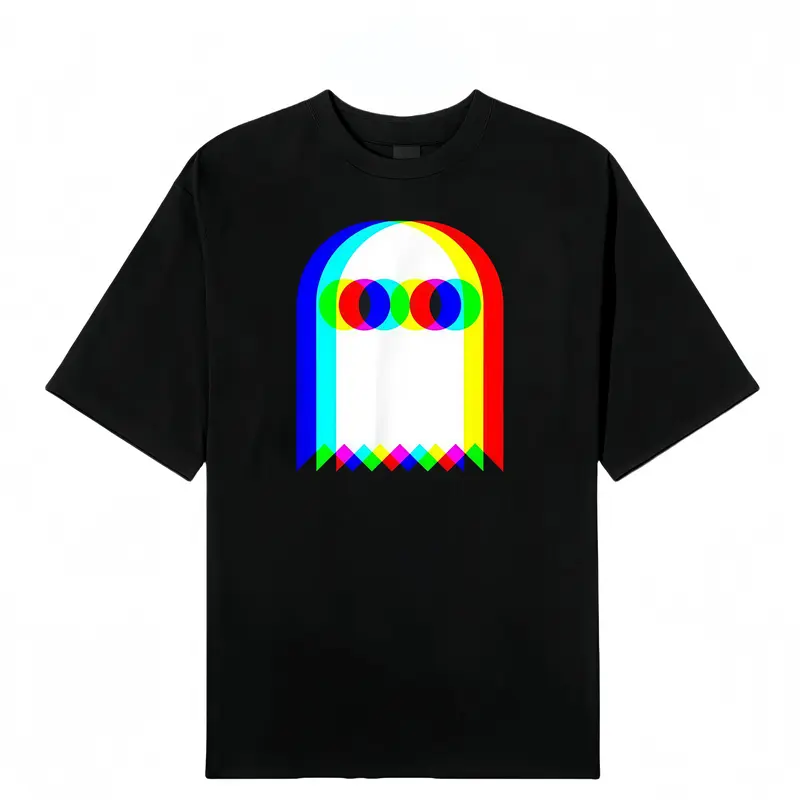 Women's Cotton Classic Crew Neck Figure-Flattering Short-Sleeve T-Shirt - Ghost Trippy Vaporwave Halloween Techno Rave EDM Party Graphic Tee
