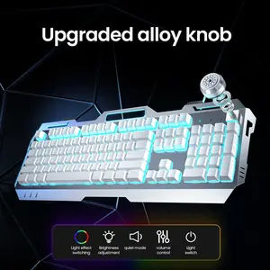 EWEADN Gaming Keyboard, Wired LED Backlit Keyboard, 104 Keys Full-size Silent Keyboard, Ergonomic Keyboards with Knob Switch for Desktop Computer and Notebook
