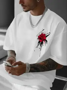 Doodle Rose Print Crop T-Shirt, Artistic Romantic Style, Casual Fitted Design, Daily Wear, Trendy Art Lover Clothing